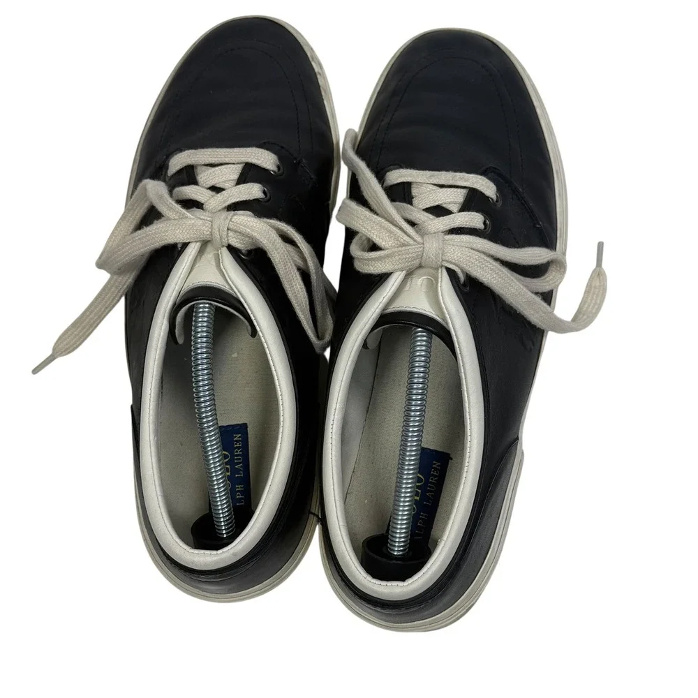 Polo Ralph Lauren Faxon Low Mens Black Leather Sneakers Shoes‎ Size 12 D K16